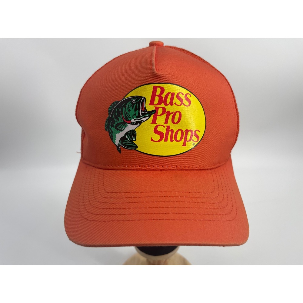 Bass Pro Shops Trucker Hat Mesh Back Snapback Cap Orange Fishing Outdoor OSFM